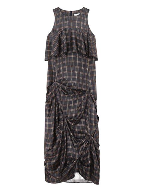 GANNI ruffled checked midi dress - Grey - zdjęcie produktu nr 1