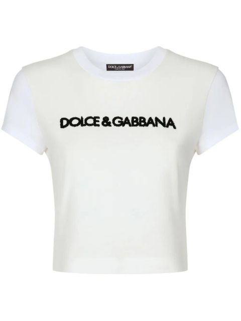 Dolce & Gabbana logo-embroidered stretch-cotton T-shirt - White - zdjęcie produktu nr 1