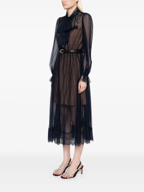 Self-Portrait dot mesh midi dress - Blue