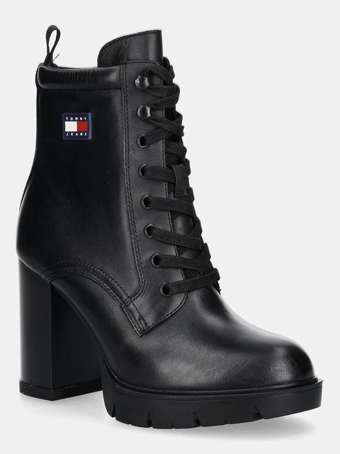 Tommy Jeans botki skórzane TJW HEEL LACE UP BOOT damskie kolor czarny na słupku EN0EN02832 - zdjęcie produktu nr 1