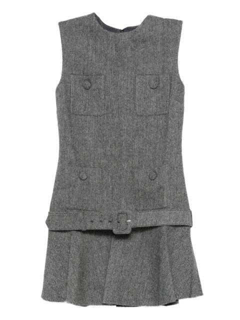 Self-Portrait herringbone buckled mini dress - Grey - zdjęcie produktu nr 1