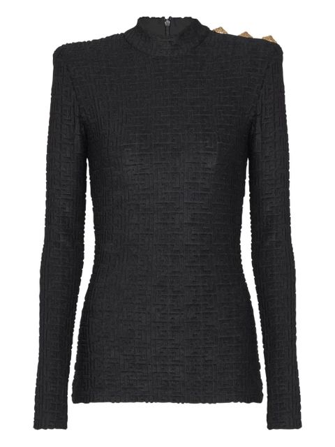 Balmain Ls Bouclette monogram-pattern button top - Black - zdjęcie produktu nr 1