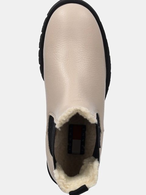 Tommy Jeans sztyblety skórzane TJW CHELSEA BOOT WL damskie kolor beżowy na platformie ocieplone EN0EN02826