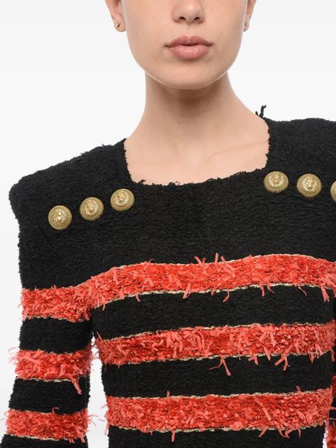 Balmain striped button-detailed dress - Red