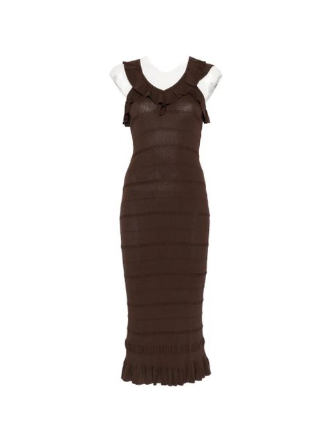 TWINSET ruffled V-neck midi dress - Brown - zdjęcie produktu nr 1