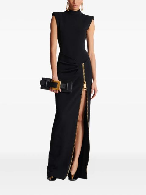 Balmain zip-detail shoulder-pad maxi dress - Black