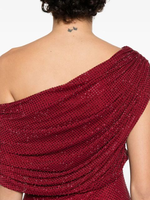 Self-Portrait one-shoulder ruched midi \dress - Red