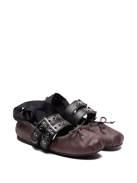 Miu Miu buckle-strap lace-up ballet flats - Brown - zdjęcie produktu nr 2