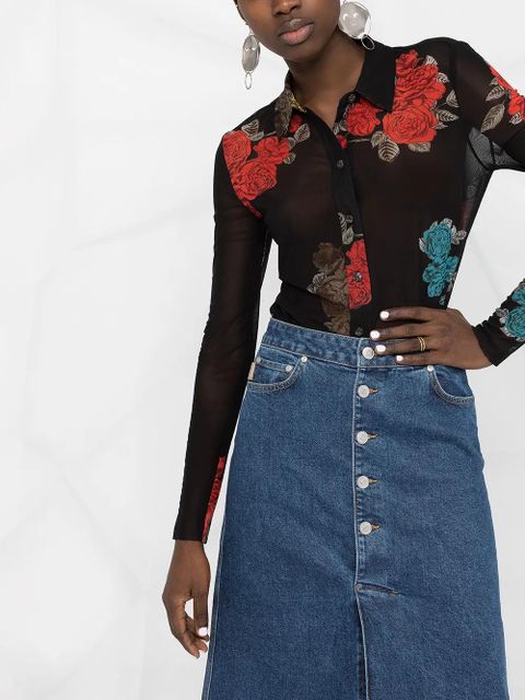 GANNI comfort stretch midi skirt - Blue