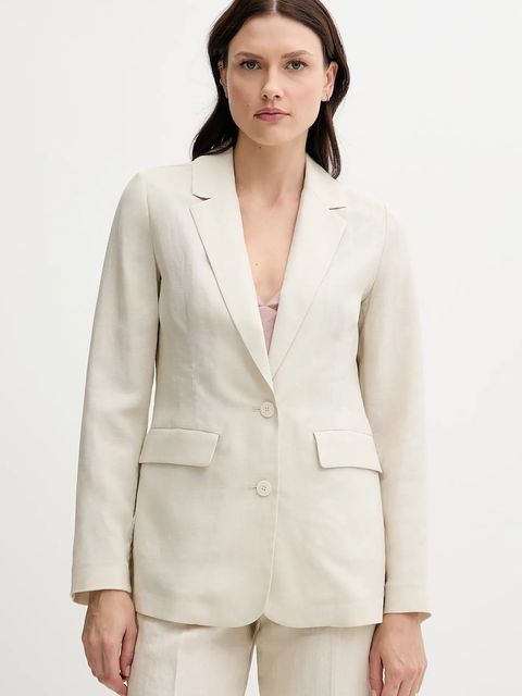 United Colors of Benetton marynarka z domieszką lnu kolor beżowy jednorzędowa gładka 25BVDW036 - zdjęcie produktu nr 1