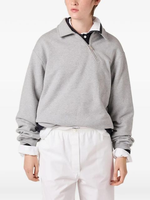 Miu Miu oblique-zip logo sweatshirt - Grey