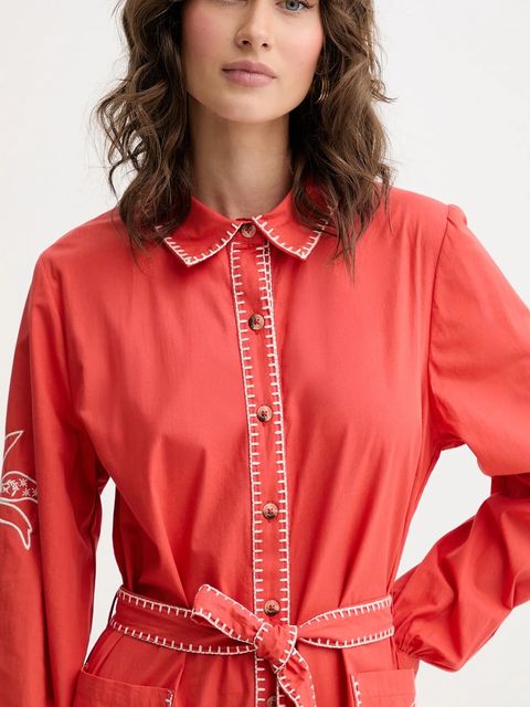 Never Fully Dressed sukienka bawełniana kolor czerwony midi rozkloszowana NFDDR1965