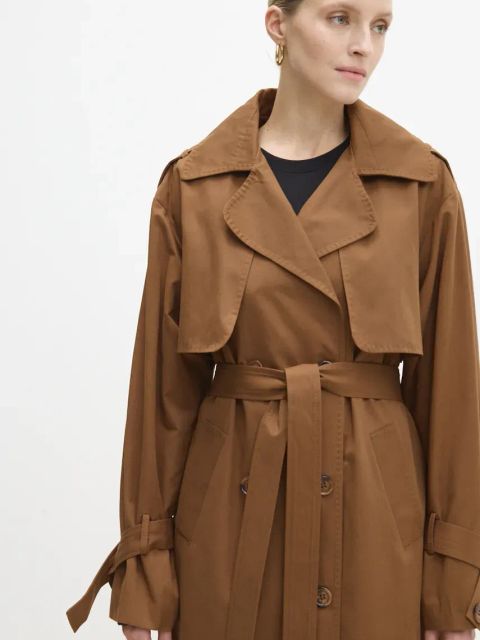 Answear.LAB trencz damski kolor brązowy przejściowy dwurzędowy
