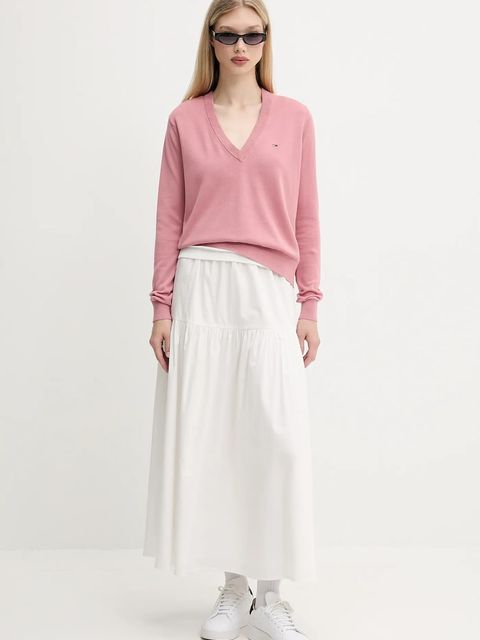 Tommy Jeans sweter bawełniany kolor różowy lekki DW0DW19888 - zdjęcie produktu nr 2