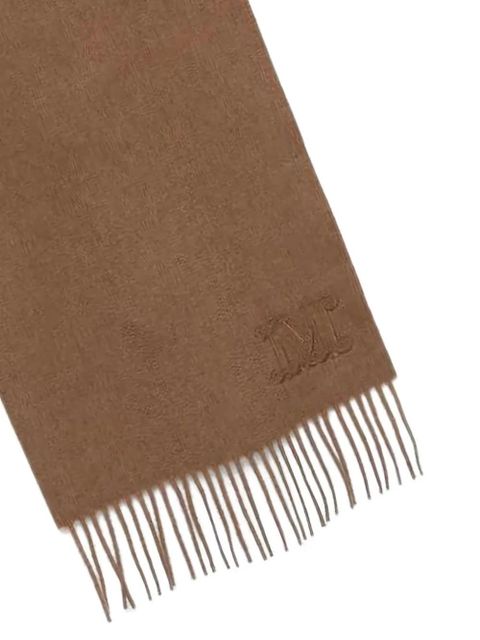 Max Mara monogram-embroidered fringed stole - Brown