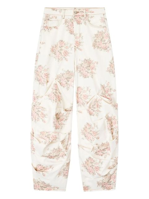 GANNI floral-print gathered jeans - Neutrals - zdjęcie produktu nr 1