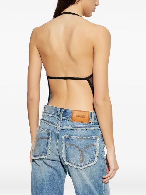 Versace embroidered lace-trim bodysuit - Black