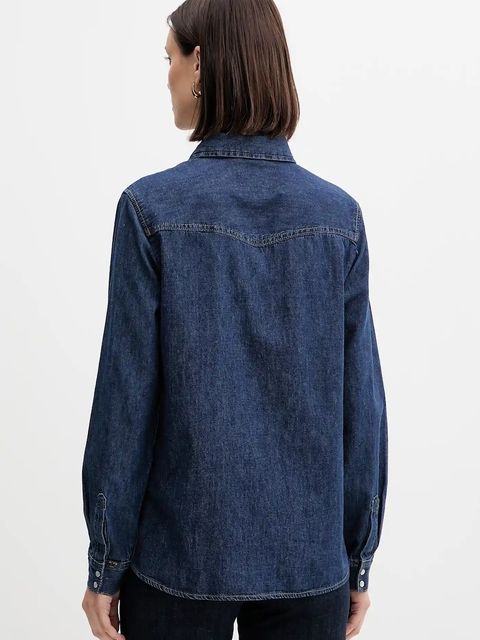 United Colors of Benetton koszula jeansowa damska kolor niebieski regular z kołnierzykiem klasycznym - zdjęcie produktu nr 2