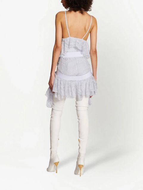 Balmain lace-panelled ruffle mini dress - Grey