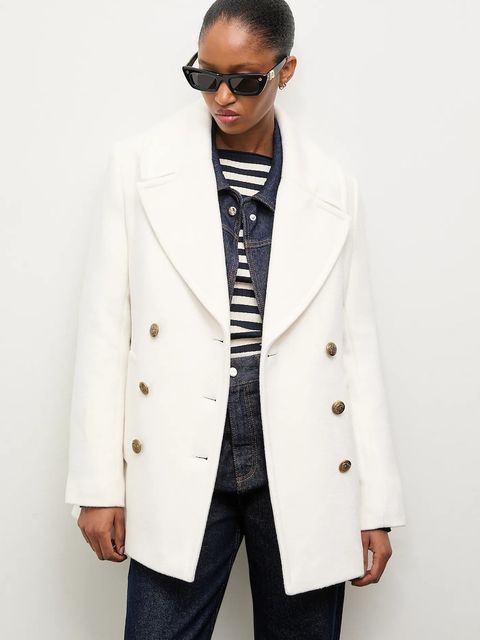 Answear Lab płaszcz wełniany kolor biały przejściowy dwurzędowy