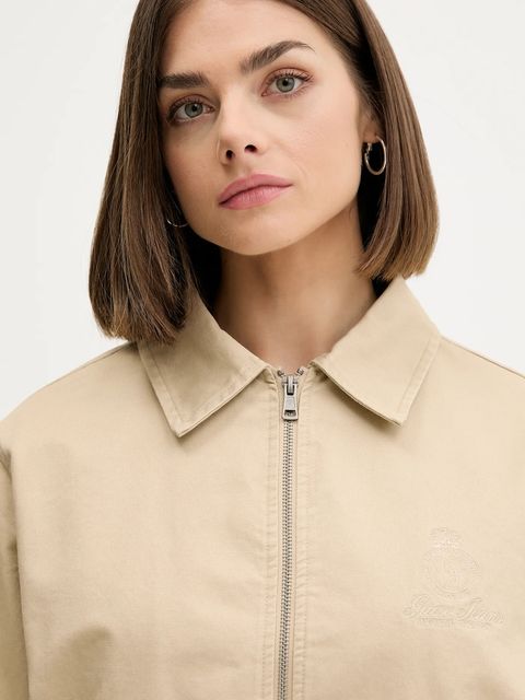 Guess Jeans kurtka bawełniana kolor beżowy przejściowa W5YL20 WGYN1