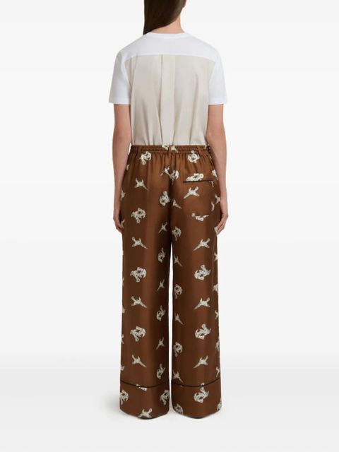 Marni raven-print wide-leg trousers - Brown