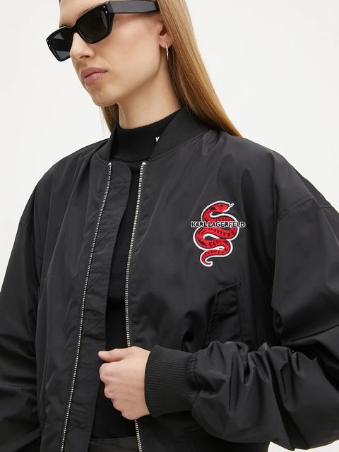 Karl Lagerfeld kurtka bomber damski kolor czarny przejściowa A1W14039 - zdjęcie produktu nr 2