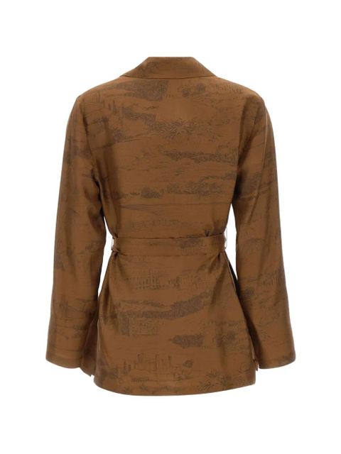 Max Mara Abituro landscape-print V-neck shirt - Brown - zdjęcie produktu nr 2
