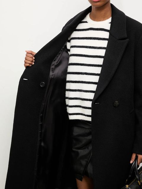 Answear.LAB płaszcz wełniany kolor czarny przejściowy dwurzędowy