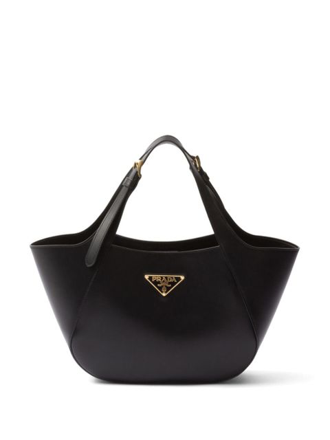 Prada medium enamel triangle logo leather tote bag - Black - zdjęcie produktu nr 1