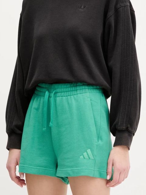 adidas szorty bawełniane ALL SZN damskie kolor zielony gładkie high waist JD4731