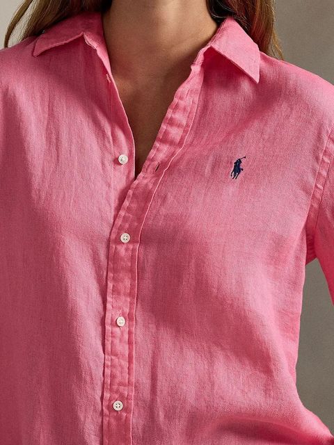 Polo Ralph Lauren koszula lniana kolor różowy relaxed z kołnierzykiem klasycznym 211970730