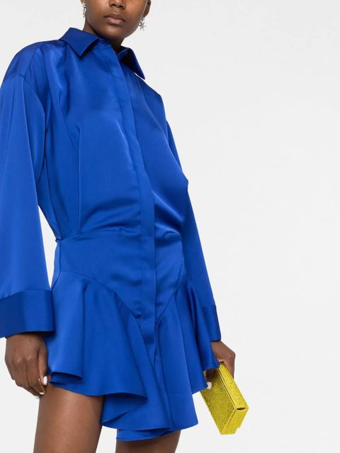 The Attico ruffled satin shirtdress - Blue