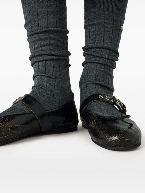 Miu Miu Crackle leather ballerinas - Brown