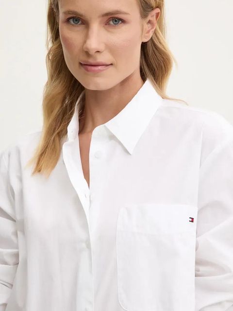 Tommy Hilfiger koszula bawełniana damska kolor biały regular z kołnierzykiem klasycznym