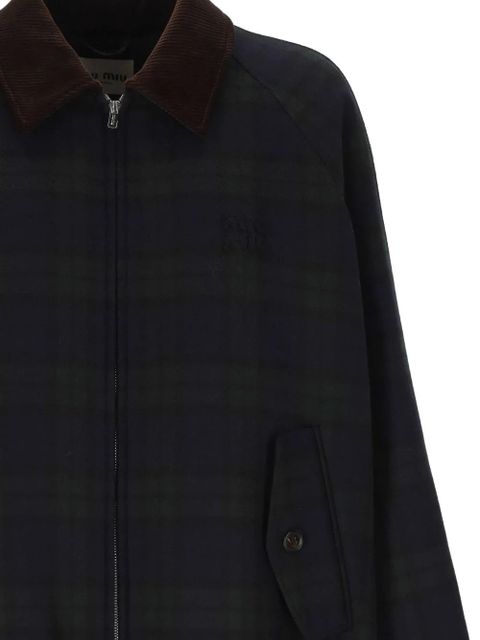 Miu Miu cord-collar checked jacket - Blue