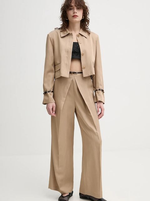 ISABELLE BLANCHE spodnie z domieszką lnu damskie kolor beżowy proste high waist IS25SS-P059-T004 - zdjęcie produktu nr 2