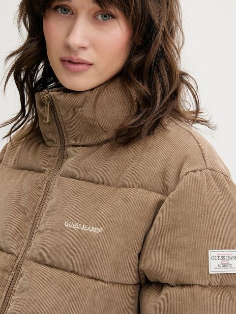 Guess Jeans kurtka sztruksowa kolor beżowy zimowa W5BL17 W2061