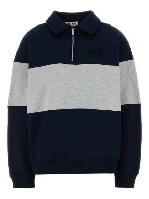 Miu Miu colour-blocked zip-neck polo top - Blue - zdjęcie produktu nr 1