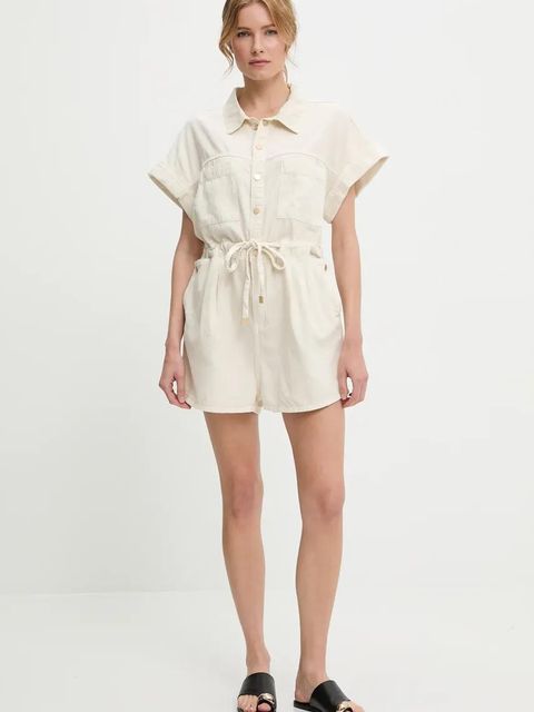 Answear.LAB kombinezon jeansowy kolor beżowy bawełniany z kołnierzykiemm - zdjęcie produktu nr 2