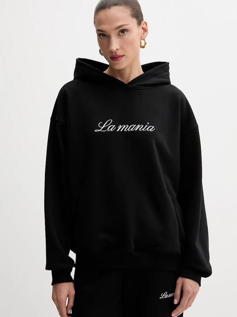 La Mania bluza damska kolor czarny z kapturem z aplikacją ROCKY - zdjęcie produktu nr 1