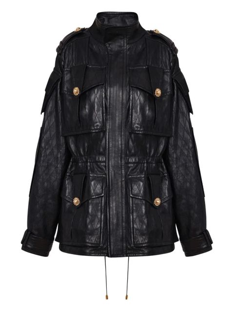 Balmain diamond-stitched leather parka coat - Black - zdjęcie produktu nr 1