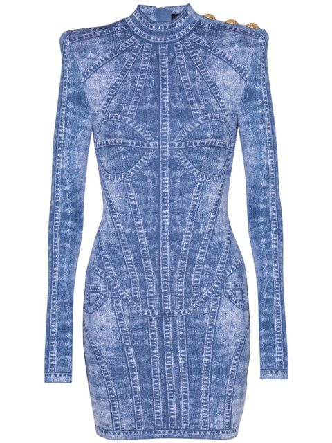 Balmain knitted jacquard mini dress - Blue - zdjęcie produktu nr 1