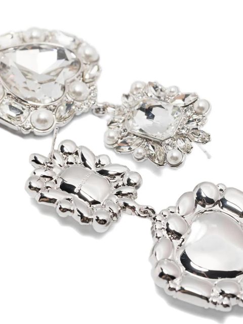 Self-Portrait crystal-pearl tiered-heart earrings - Silver