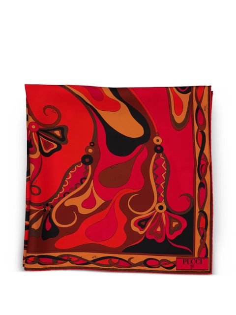 PUCCI Orchidee-print silk carrè scarf - Red