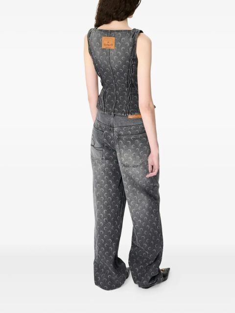 Marine Serre Moon denim bustier top - Grey