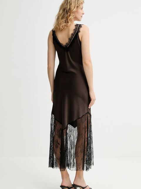 Answear.LAB sukienka kolor brązowy maxi rozkloszowana