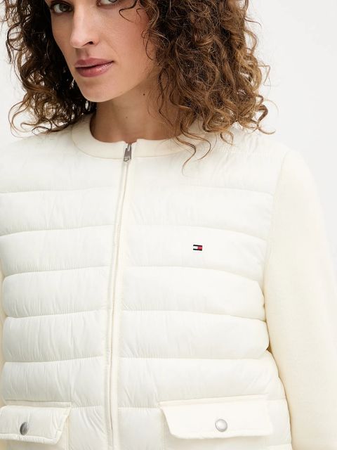 Tommy Hilfiger kurtka z domieszką wełny kolor beżowy przejściowa WW0WW46741