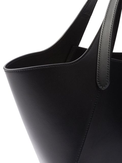 Prada medium enamel triangle logo leather tote bag - Black