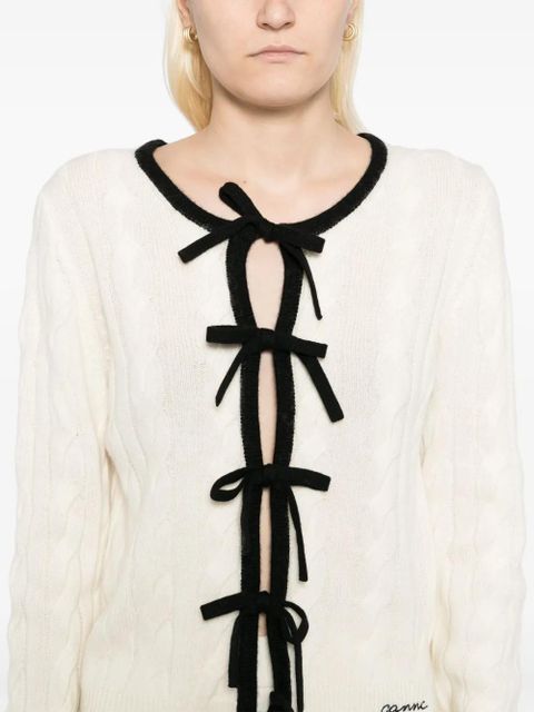 GANNI lace-up fastening cardigan - White
